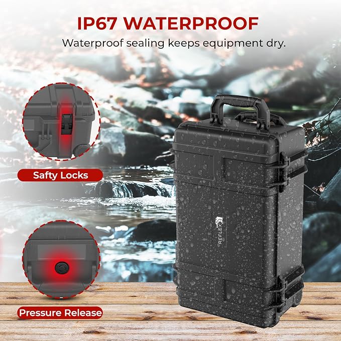 Reflex Camera Large Protective Hard Camera Case suitable for Drones, Lens, DSLR & Guns. Smooth Rolling Wheels, Waterproof IP67, Shockproof (Rolling Hard Case with Foam)