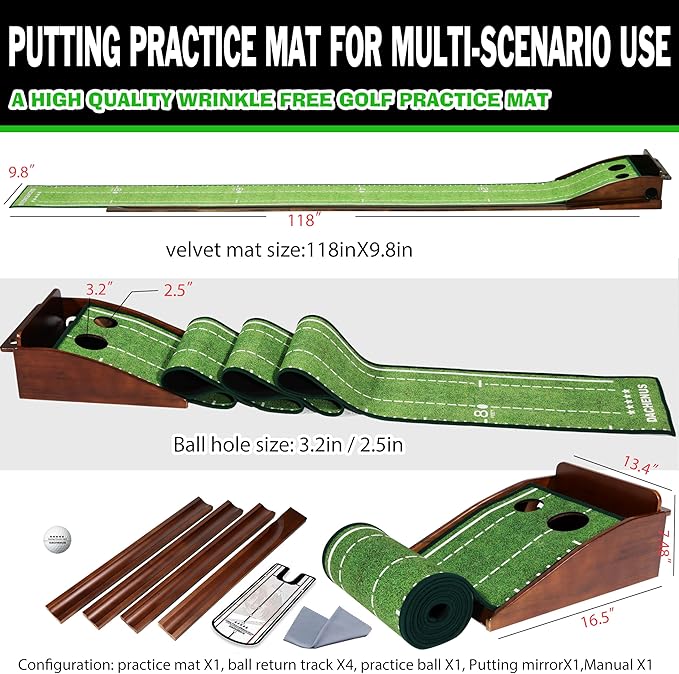 Dachenus Putting Green Indoor Mat Outdoor Golf Putting Mat with Automatic Ball Return - Ideal for Home, Office, and Outdoor Use