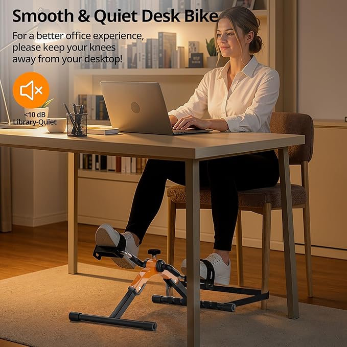 Folding Pedal Exerciser Mini Exercise Bike Under Desk Bike for Arms and Legs Workout, Portable Desk Bike Peddler Machine for Sedentary Officer & Seniors