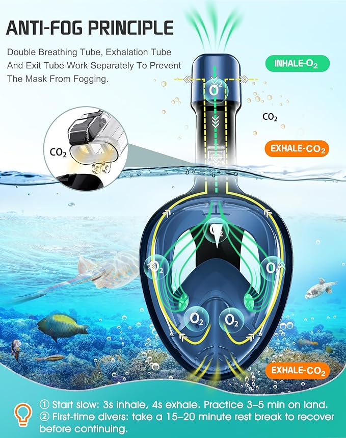 Greatever Full Face Snorkel Mask, Snorkeling Gear for Adults with Latest Dry Top Breathing System and Detachable Camera Mount, Foldable Snorkel Mask Adult, Snorkels Anti-Fog & Anti-Leak
