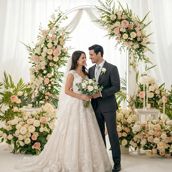 7.2FT Metal Wedding Arch Backdrop Stand,Stable Wedding Arch Frame for Wedding Ceremony Birthday Party Baby Shower Graduation Anniversary Floral Decoration,White