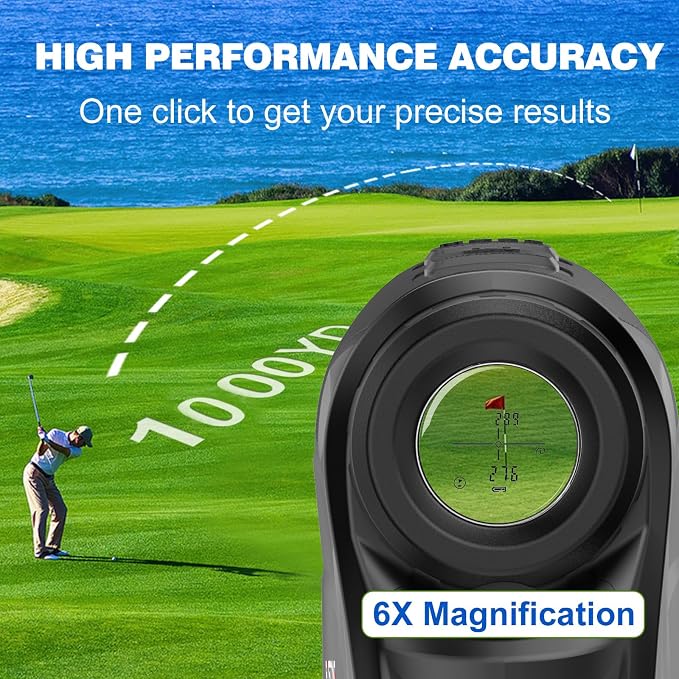 Precision Laser Rangefinder for Golf & Hunting, 800/1000/1300 m Range, 6X Magnification, Flagstick Locking with Flash Prompt, Slope Compensation & Angle Measurement, 0.3s Fast Measurement