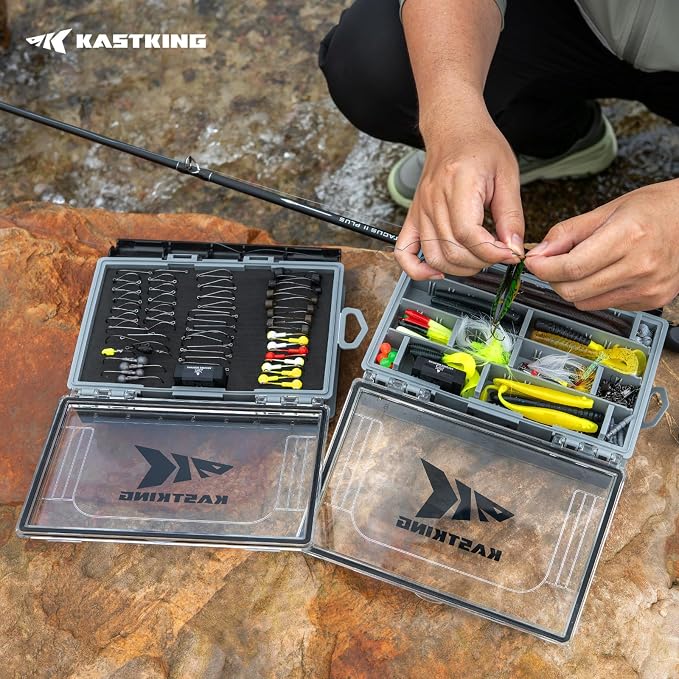 KastKing HyperSeal 3500 Double-Sided Waterproof Fishing Tackle Box,2 Packs | Adjustable Dividers, EVA Foam Jig Storage, Lure & Terminal Tackle Organizer,Tackle Trays, Fishing Gear Storage
