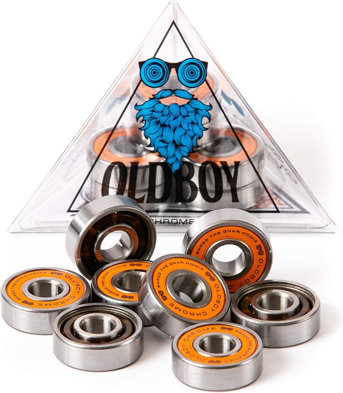 Oldboy Premium Skateboard Bearings, Set of 8 Bearings for Skateboards, Longboards, Inline Skates, Rollerblades, Super Lube Ball Bearings, Skateboard Accessories