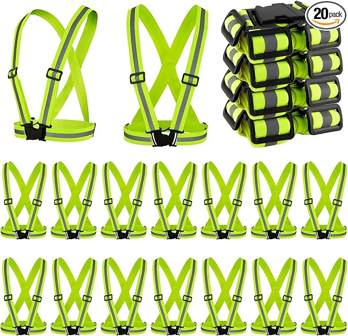 Hercicy 20 Pcs Reflective Vest High Visibility Safety Vests, Adjustable Running Gear Straps Lightweight Reflector for Construction (Yellow)