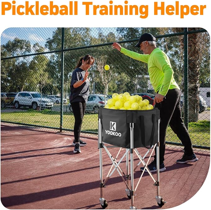 YooKoo Sturdy Tennis Ball Hopper Holds 200 Balls, Lightweight Tennis Ball Basket, Easy to Use Without Installation for Tennis Training and Teaching
