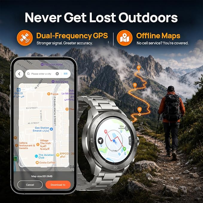 Mibro GS Explorer S Titanium Outdoor Adventure Smartwatch for Men, Dual-Band GPS with Offline Maps, Military-Grade, 20-Day Battery, 10 ATM Waterproof for Freediving, 150+ Sports Modes (Titanium Strap)