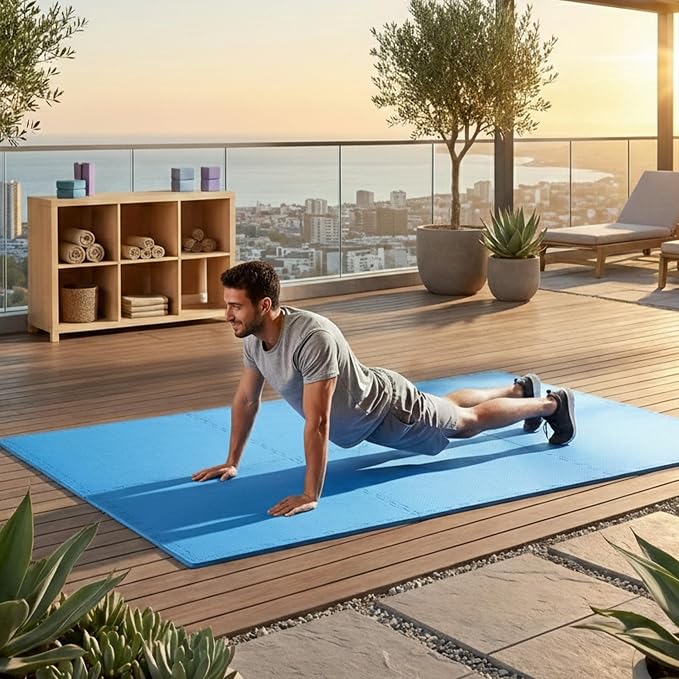BalanceFrom Puzzle Exercise Mat 1/2" Thick, EVA Interlocking Foam Floor Tiles for Home Gym, Mat for Home Workout Equipment, Floor Padding for Kids, Blue, 24 in x 24 in x 1/2 in, 24 Sq Ft - 6 Tiles