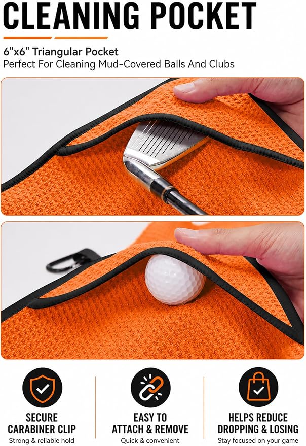 Magnetic Golf Towel with Cleaning Pocket, 24"x16" Ultra-Absorbent Waffle Microfiber Golf Towel with Magnet & Clip for Golf Bag, Carts and Clubs, Golf Accessories Gift for Men Women Golfers