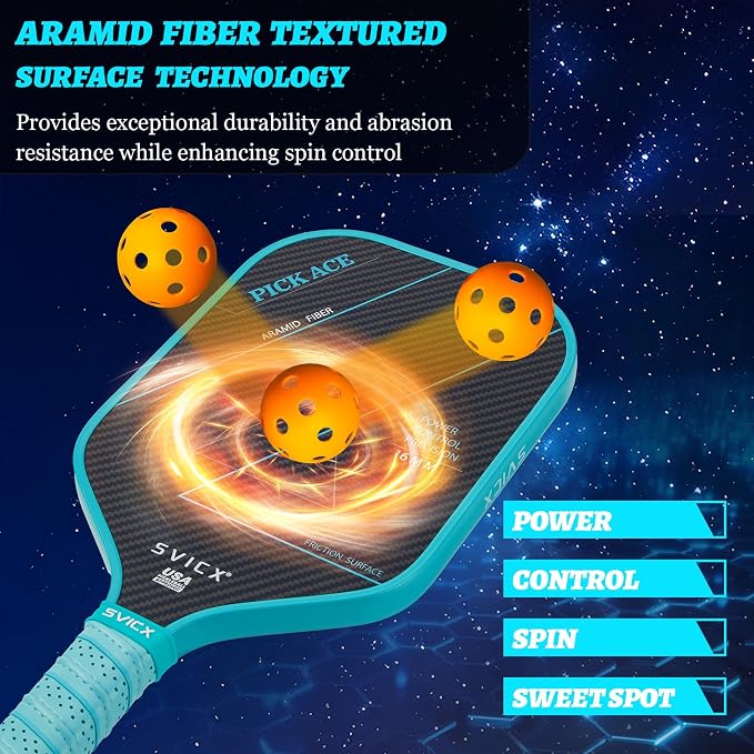 Carbon Fiber Pickleball Paddle 16mm – Professional Pickleball Paddles with Superior Control, Power & Spin – Extended Handle for Two-Handed Grip, USAPA Approved