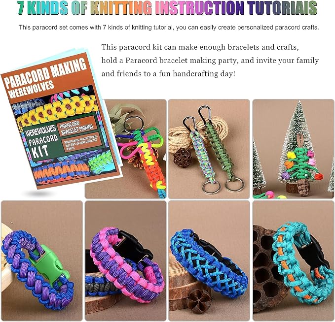 WEREWOLVES 60 Colors Paracord Cord, 550 Paracord Bracelet Crafting Combo Kits with Instruction - Multifunction Paracord Ropes, 10 Feet Each Parachute Cord for DIY Manual Braiding