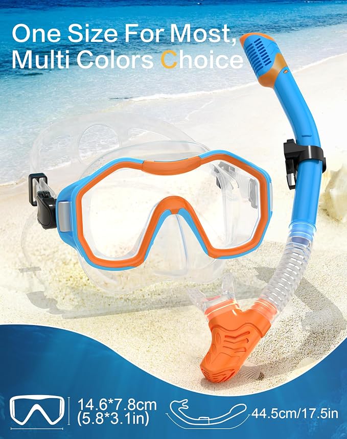 Snorkeling Gear for Adults Kids, Dry-Top Snorkel Set, 180°Panoramic Wide View Diving Mask Breathing Freely Snorkel Mask for Snorkeling Scuba Diving Swimming Travel