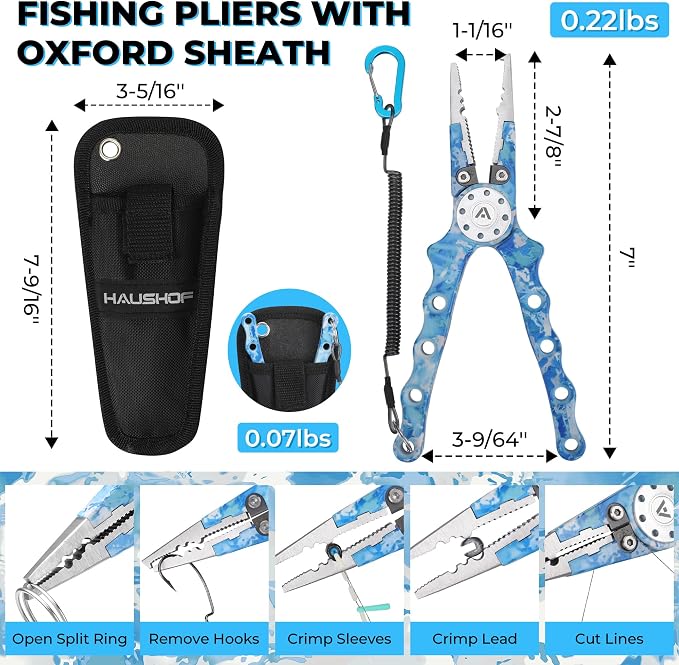 HAUSHOF 3PC Camo Fishing Tool Kit, Fishing Pliers with Sheath, Fish Lip Gripper, Aluminum Fish Hook Remover, Saltwater Resistant Fishing Gear for Fly Fishing, Gifts for Men Women