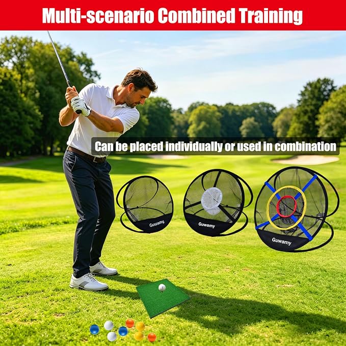 Set of 3 Golf Chipping Nets (3 Sizes) - Pop-Up Practice Targets for Indoor & Outdoor