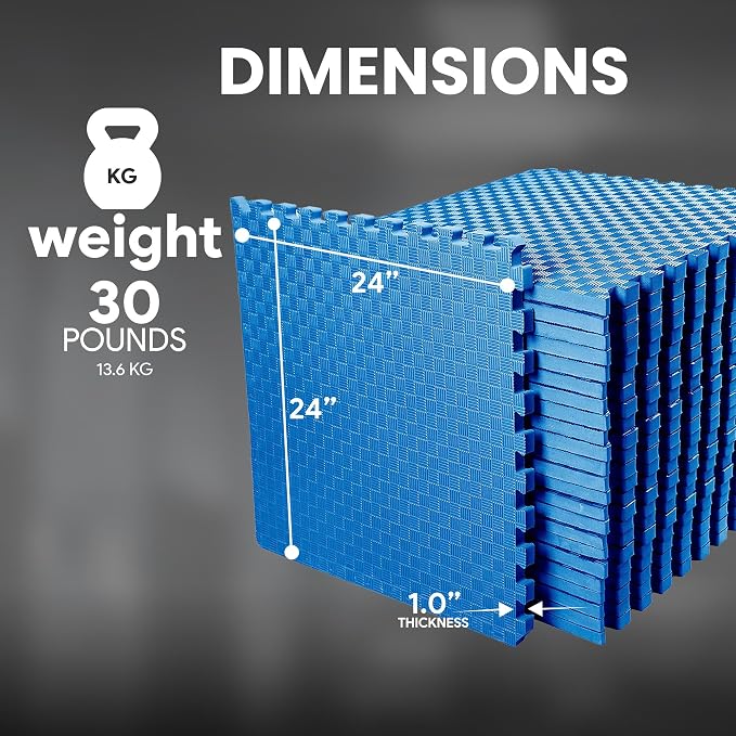 BalanceFrom Puzzle Exercise Mat 1" Thick, EVA Interlocking Foam Floor Tiles for Home Gym, Mat for Home Workout Equipment, Floor Padding for Kids, Blue, 24 in x 24 in x 1 in, 72 Sq Ft - 18 Tiles