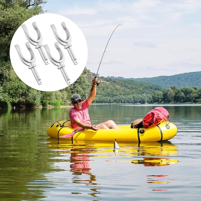 Hicarer 4 Pcs Silver Aluminum Oar Holder, Fishing Rod Stand for Kayak & Inflatable Boat, Corrosion Resistant Dinghy Water Raft Boat Kayak Canoe Oar Lock Rowlock Side Mount