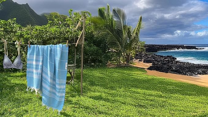 Bazaar Anatolia Turkish Beach Towel – 100% Cotton, Quick Dry, Sand Free Swim Towel for Swimmers, Beach Days – Oversized 71x39 Inches – Stripe Turquoise