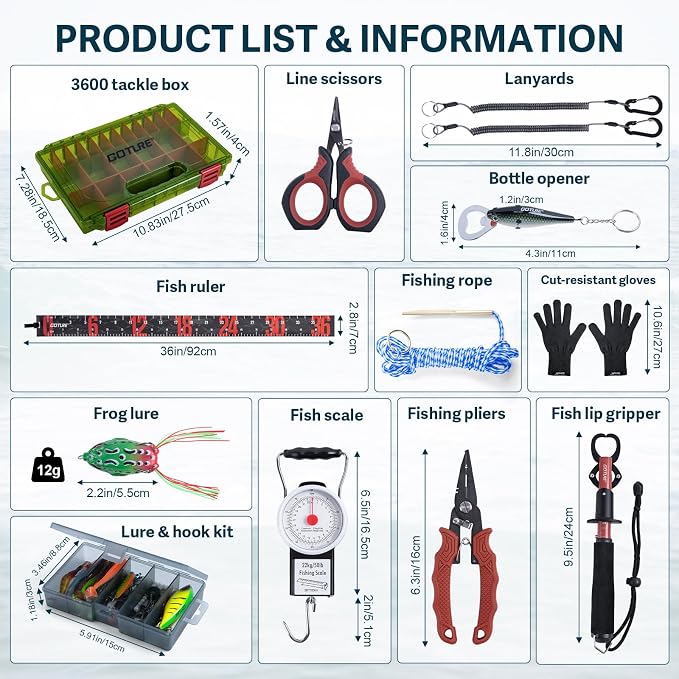 Goture Fishing Lures with Tackle Box and Fishing Tool Kit Set for Adults, Include Fish plier, Fish Ruler, Fishing Gripper,Gloves Weigh Scale with Gift Box