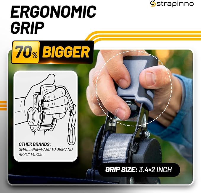 Strapinno Retractable Ratchet Straps (4-Pack), 1 in x 10 ft, 1,500LBS Break Strength, Most Durable Straps and Core, Auto Self Retracting Tie Downs for Truck, Moving, Motorcycle, Bike, Jetski, Kayak