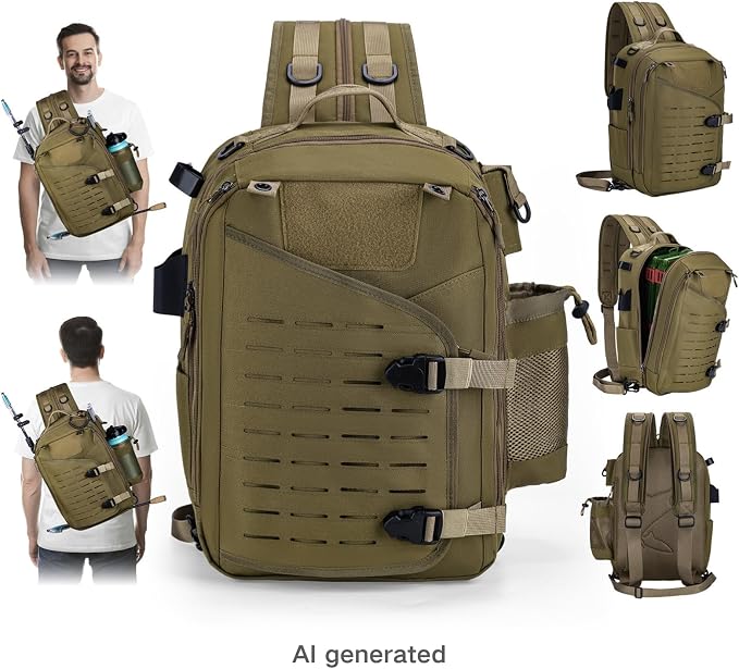 Goture Khaki Tackle Bag with Trays Rod Holder 900D Durable Fishing Tackle Storage Bag for Kayak, Shore Fishing