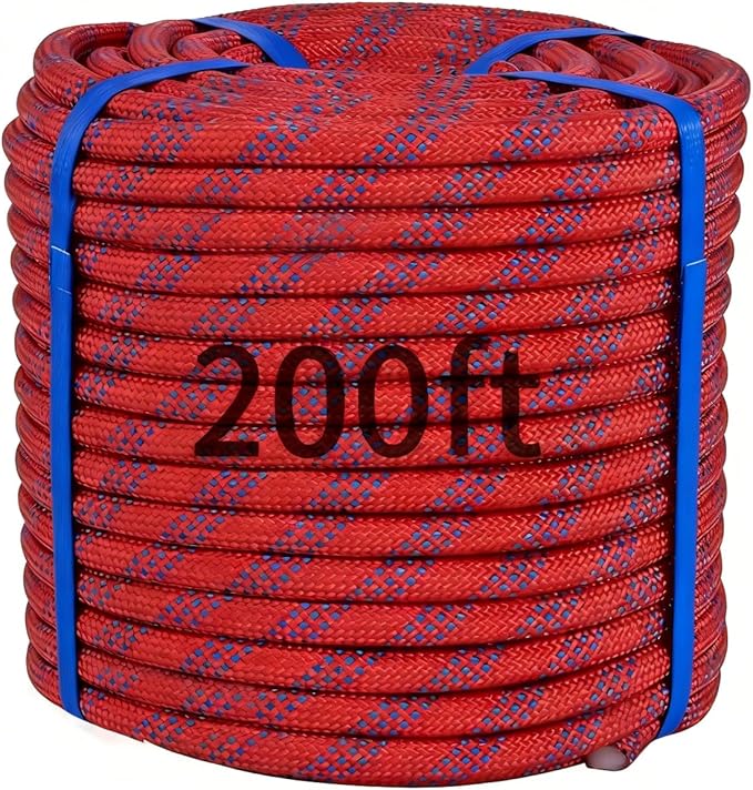 200Ft 1/2 Inch Heavy Duty Climbing Rope - for Tree Swing, Pulling, Outdoor & Gym Use (Red)