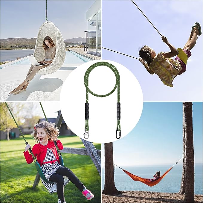 Heavy Duty Tree Swing Rope Adjustable Extendable, Hammock Tree Swings Hanging Strap, for Outdoor Swings Hammock Playground Set Accessories，3.91ft(47") 1 Pcs Green