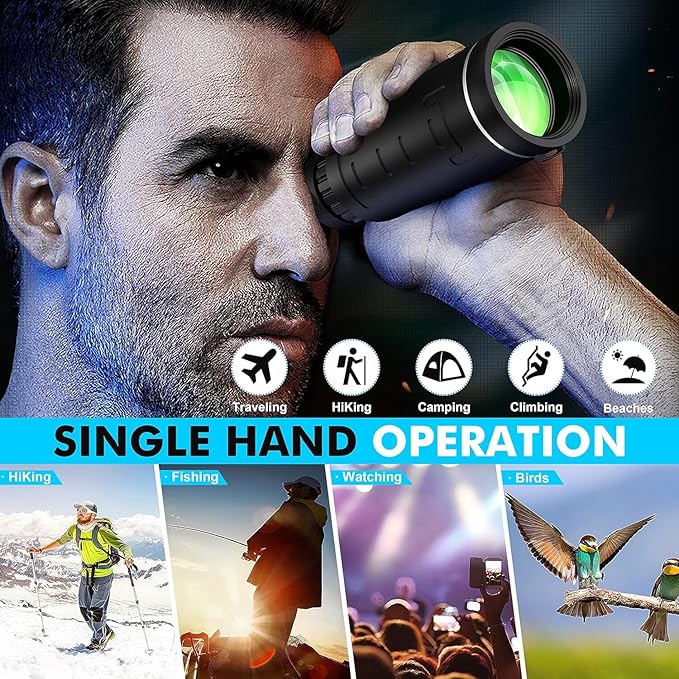 40x60 Monocular Telescope with Smartphone Adapter and Telescope Case High Powered Monocular, Compact Monocular for Wildlife, Hunting, Camping, Travel &Outdoor Adventures