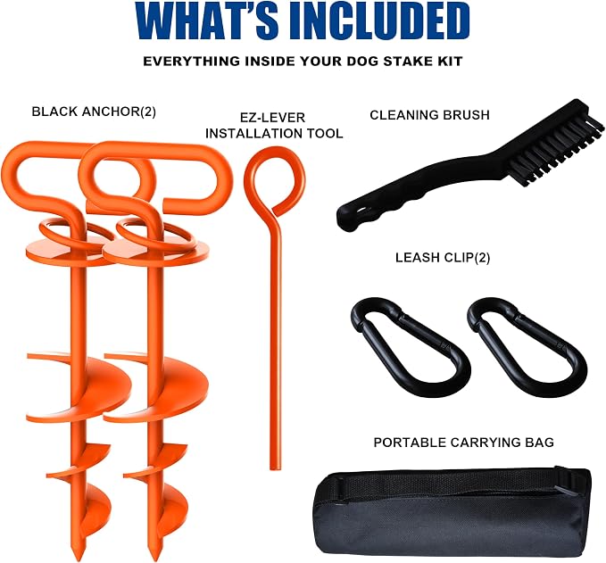 Eurmax USA 2-Pack Heavy Duty Dog Tie Out Stake, No-Tangle In Ground Anchor Runner for Large Dogs up to 210 Lbs - Perfect for Yard, Beach and Camping (Oval,Orange)