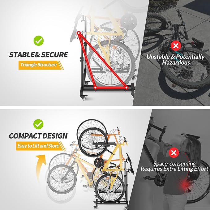 Sttoraboks Vertical Bike Stands (2 Pack)，Standing Bike Rack for Garage Floor，Upright Bicycle Floor Stand Indoor Bike Holder with Adjustable Height for Garage & Apartment - for Wheels Sizes up to 29”