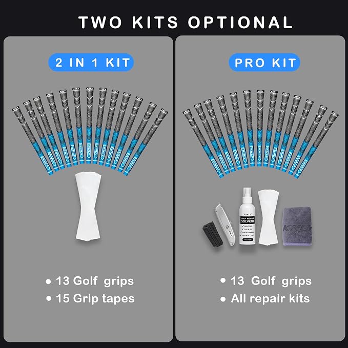 KNLY Golf Grips Set of 13,High Feedback MultiCompound Golf Club Grips,13 Grips with 15 Tapes and 13 Grips with All Repair Kits for Choice.