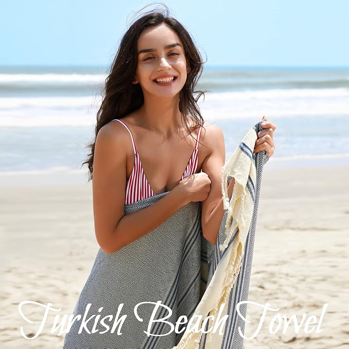 Your Choice Turkish Beach Towel (71x41) - 100% Cotton Turkish Towel, Sand Free Quick Dry Oversized, Lightweight Compact Travel Towel - Color Navy