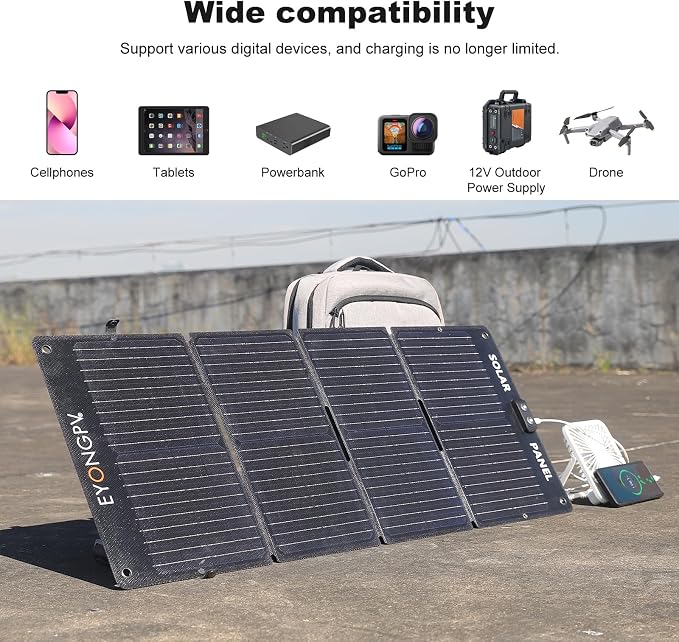 EYONGPV 55W Foldable Solar Panel Charger with Owl-Eye LED, USB-C & USB-A DC Fast Charging, Portable Solar Charger for Camping, Hiking, RV, Outdoor, Compatible with iPhone, iPad, Samsung Galaxy, GPS
