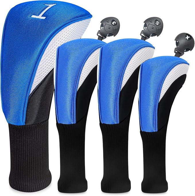 Golf Club Head Covers for Woods 3/4/5/6 Pieces Long Neck Mesh Sports Golf Club Headcovers Set with Interchangeable No. Tags 3 4 5 6 7 X Golf Accessories for Men Women