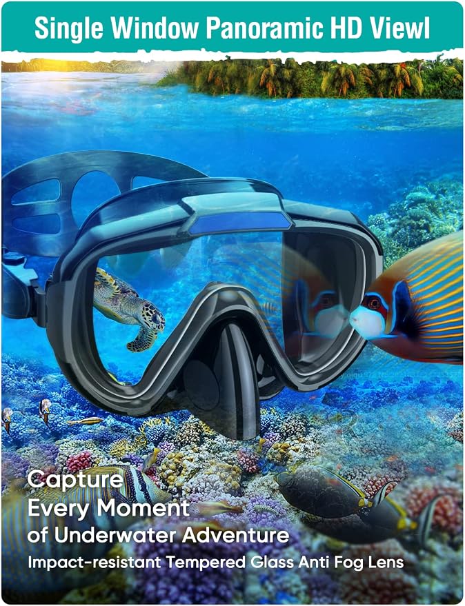 Seovediary Snorkel Set Adults Snorkeling Gear Anti-Fog Panoramic View Swim Mask Dry Top Snorkel Kit with Carry Bag for Snorkeling Scuba Diving Swimming Travel