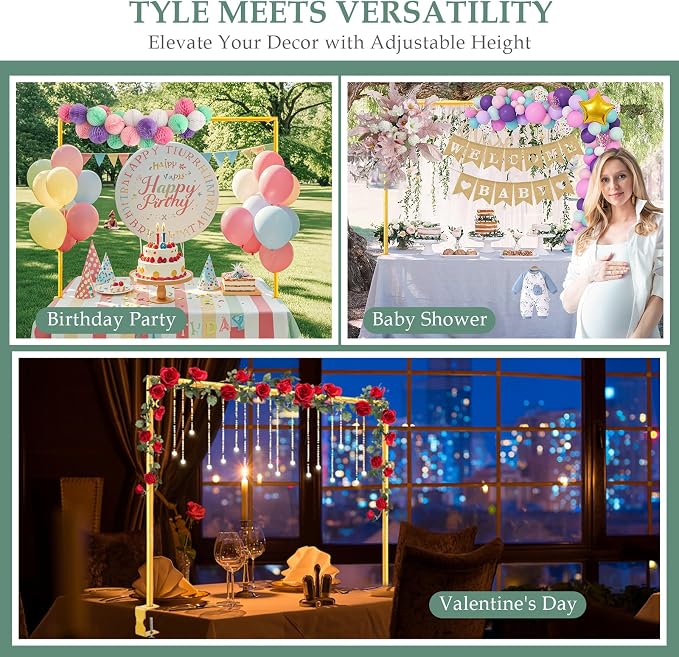 WellSign Over The Table Rod Stand with Clamps 31"-110" Length 31"-64" Height Adjustable Metal Table Hanging Decor Rod with Storage Bag for Gender Reveal Ceremony Party, Gold Table Balloon Arch Stand