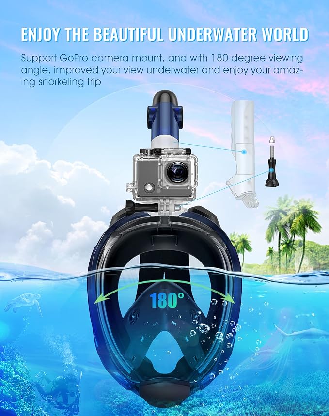 Greatever G2 Snorkeling Gear for Adults 2PCS, Full Face Snorkel Mask with Dry Top Snorkel,Anti-Leak & Anti-Fog Snorkel Mask Adult,Foldable Snorkeling Mask with Camera Mount mesh Bag