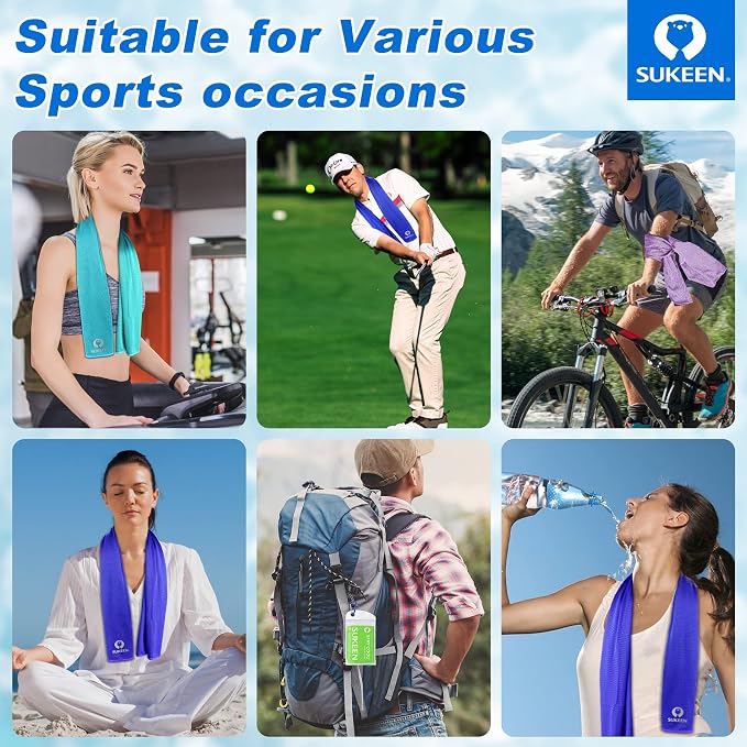 Sukeen Cooling Towel for Neck and Face(40"x12"), 40pack Bulk Ice Towel, Quick Dry Sports Cool Towels, Soft Breathable Sweat Towels for Workout, Yoga, Golf, Gym, Camping, Sport, Running