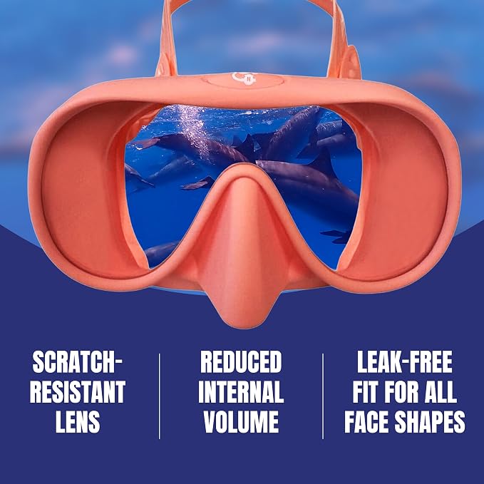 Spartacus Frameless Dive Mask, Ultra-Clear Low-Iron Glass, Wide View, Low Volume, 100% Silicone Skirt