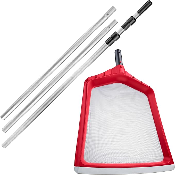 Pool Leaf Skimmer Net for Cleaning with 13 Feet Aluminum Telescopic Pool Pole Swimming Pool Leaf Net - Heavy Duty, Reinforced Frame, Large Capacity Pool Rake // The Ultimate