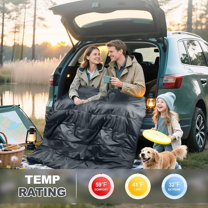Cotton Flannel Double Sleeping Bag for Camping, Backpacking Or Hiking. Queen Size 2 Person Waterproof Sleeping Bag for Adults Or Teens. Lightweight with Compression Sack
