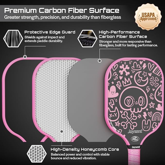 Pickleball Paddles Set, USAPA Approved Carbon Fiber Pickleball Set of 2 with Beginner Pickleball Rackets, Indoor Outdoor Pickle Balls for Adults Men Women, JT-1