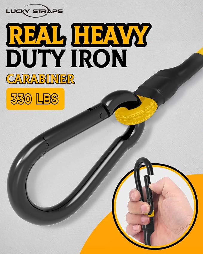 8 Pcs 60 Inch Heavy Duty Carabiner Bungee Cord Outdoor with 190 Lbs Max Break Strength, Bungee Straps with Upgraded Carabiner Hooks for Luggage Rack, Cargo, Hand Carts, Bike, Camping, etc (Yellow)