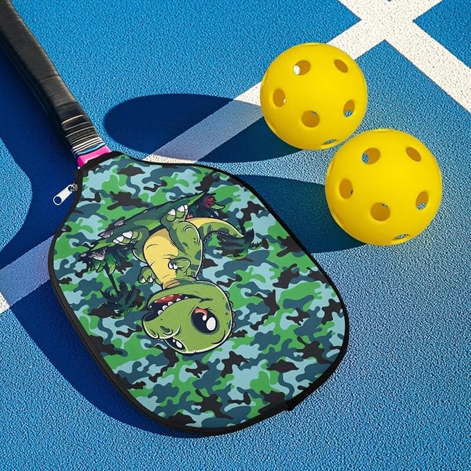 Dinosaur 2 Pack Pickleball Paddle Covers 8.7 X 11.4 Inch Neoprene Pickleball Racket Sleeve Zippered Pickleball Paddle Case Universal Pickleball Racket Cover for All People