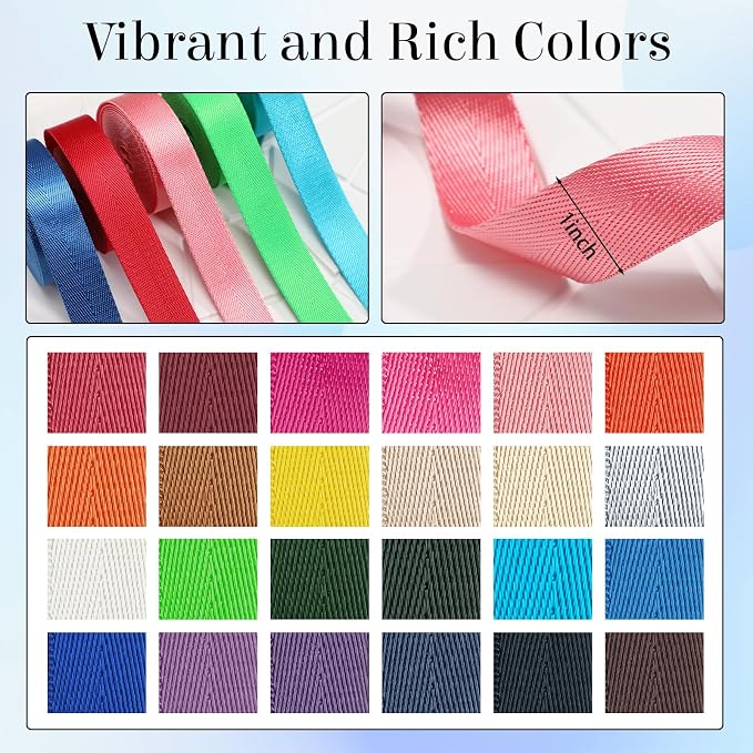 Windyun 24 Rolls Nylon Webbing 1/1.5 Inch Wide Cotton Webbing Strap 3.3 Yard 24 Colors Nylon Straps for Bag Making DIY Craft, Pet Collars, Climbing, Backpack