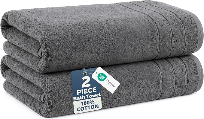 Casa Platino 100% Cotton Bath Towels Set of 2 (30"x60") - Ring Spun Mercerized Cotton Bathroom Towel Sets - Quick Dry, Soft & Absorbent Grey Towels Set - Pre Shrunk, Fade Resistant - Ultimate Grey