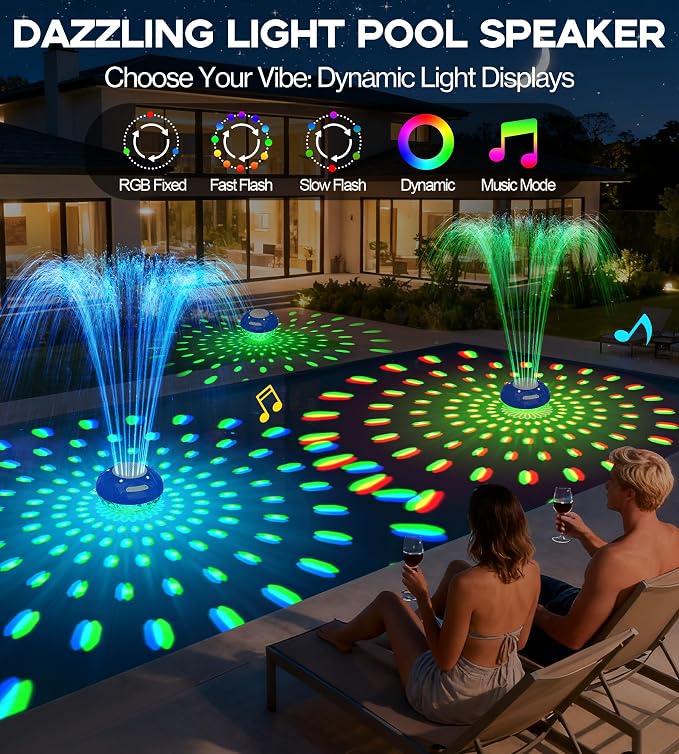 Luxfero 3 in 1 Pool Fountain with Bluetooth Pool Speaker, Floating Pool Fountain with Lights, IP68 Waterproof Hot Tub Speaker Pool Water Fountain Pump, BT5.4, Loud Sound Pool Fountain Speaker-Blue