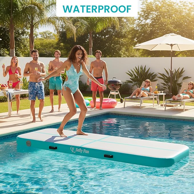 Inflatable Gymnastics Mat 6.6ft/10ft Air Tumble Track Training Mat 4/8 inches Thick Tumbling mat with Electric Pump for Home Use/Tumble/Gym/Training/Cheerleading/Water/Yoga