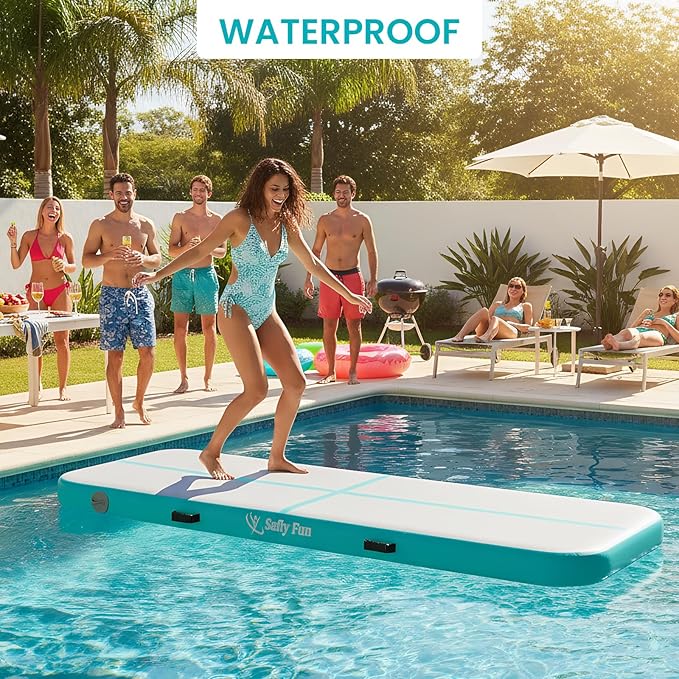 Inflatable Gymnastics Mat 6.6ft/10ft Air Tumble Track Training Mat 4/8 inches Thick Tumbling mat with Electric Pump for Home Use/Tumble/Gym/Training/Cheerleading/Water/Yoga
