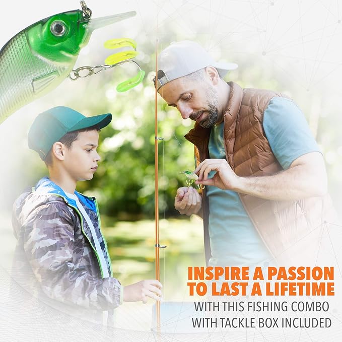 Kids Fishing Pole and Tackle Box Kit - Telescopic Kids Fishing Poles for Boys Perfect to Inspire a Lifetime Passion - Durable Youth Fishing Pole with Accessories Included and Non-Slip EVA Foam Handle