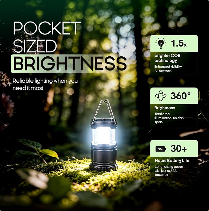 MalloMe LED Camping Lantern, Battery Powered Lanterns for Power Outages, Portable Hanging Collapsible Camping Lights for Outdoor, Home, Emergency, Hurricane Lamp Survival Outage Light 3 x AAA Operated